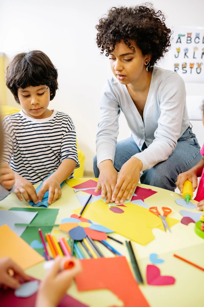 A learner doing craft work